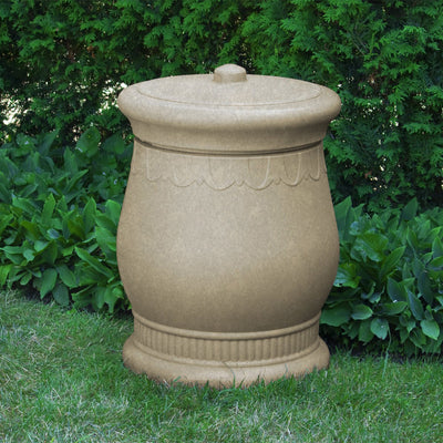Good Ideas Savannah Outdoor Decorative 30 Gallon Storage Waste Basket Urn, Tan