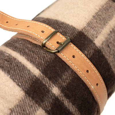 Swiss Link Military Surplus 90x62" Classic Wool Plaid Blanket w/ Leather Carrier