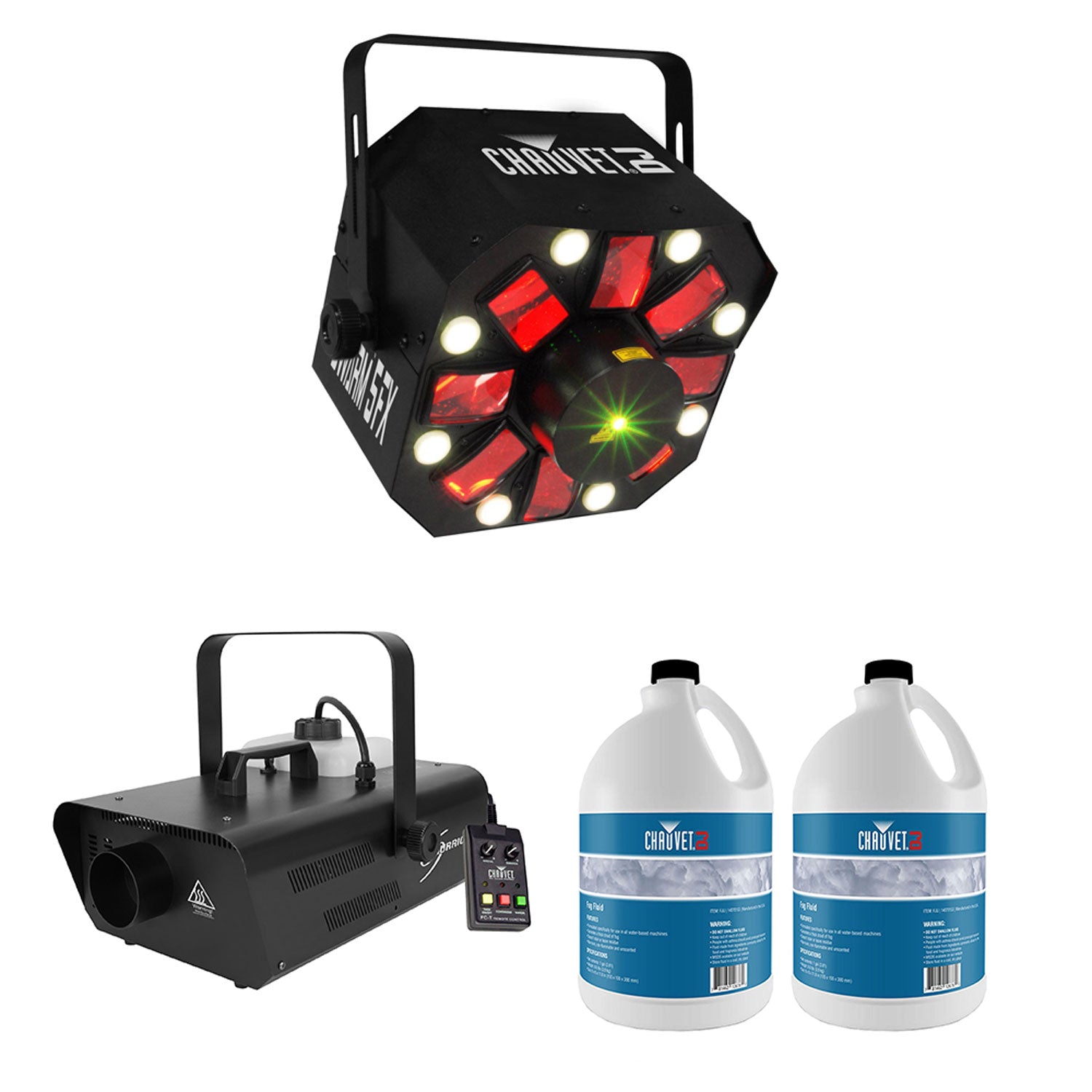 Chauvet DJ SWARM 5 FX RGBAW Derby Strobe + Smoke Fog Machine + Fog Juice (2Pk)
