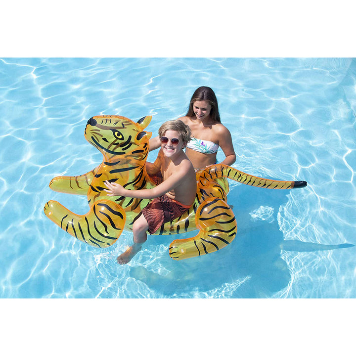 Swimline Giant 73" Long Wild Tiger Inflatable Ride On Swimming Pool Toy Float - VMInnovations