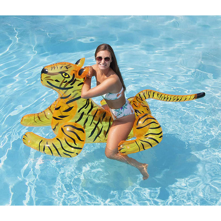 Swimline Giant 73" Long Wild Tiger Inflatable Ride On Swimming Pool Toy Float - VMInnovations