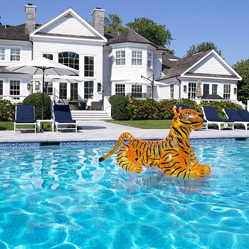 Swimline Giant 73" Long Wild Tiger Inflatable Ride On Swimming Pool Toy Float - VMInnovations