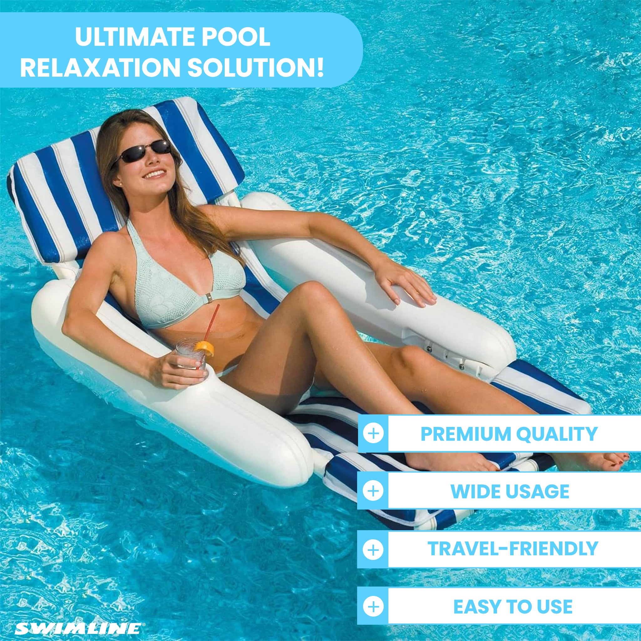 Swimline Modular Sling Chair Pool Raft Insert with Padded Head and Footrest - VMInnovations