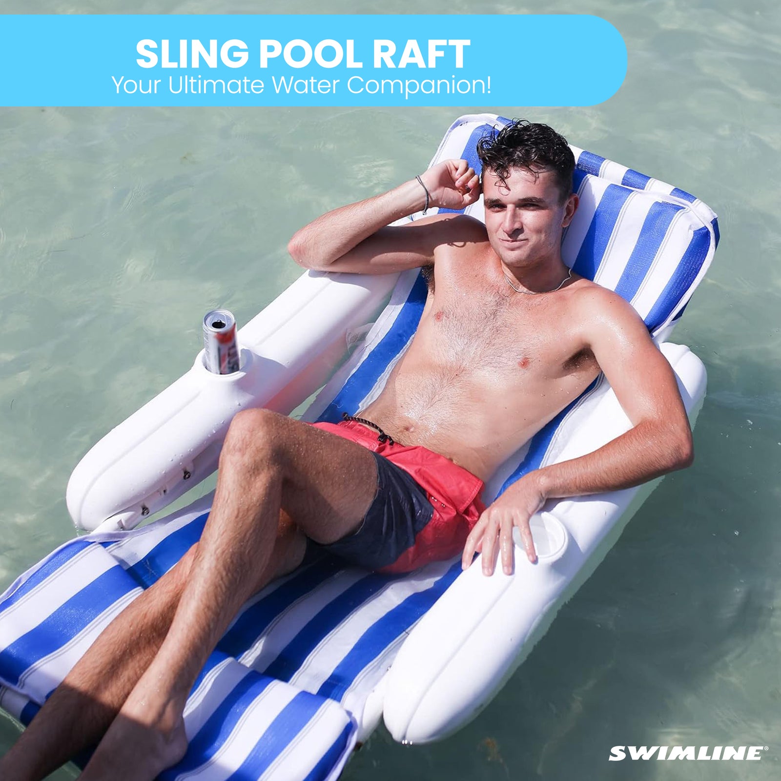 Swimline Modular Sling Chair Pool Raft Insert with Padded Head and Footrest - VMInnovations