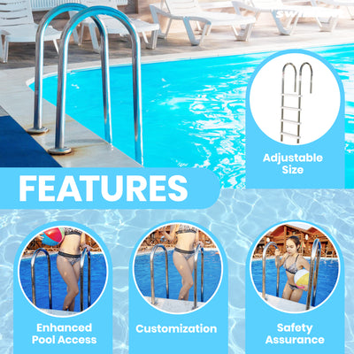 Swimline HydroTools Stainless Steel Pool Deck Ladder with Non Slip Molded Steps