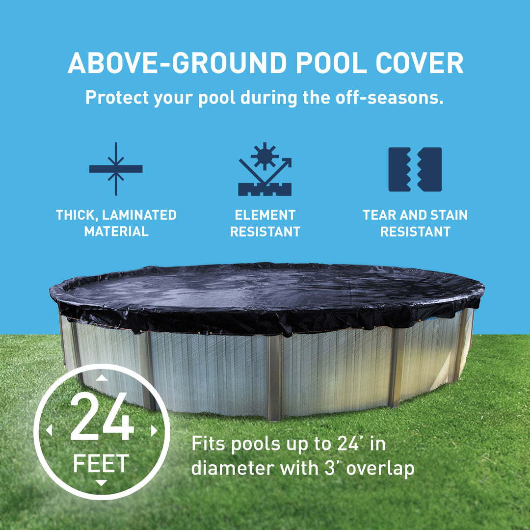 Swimline 24 Foot Round Swimming Pool Winter Cover and 3 4x4 Air Closing Pillows