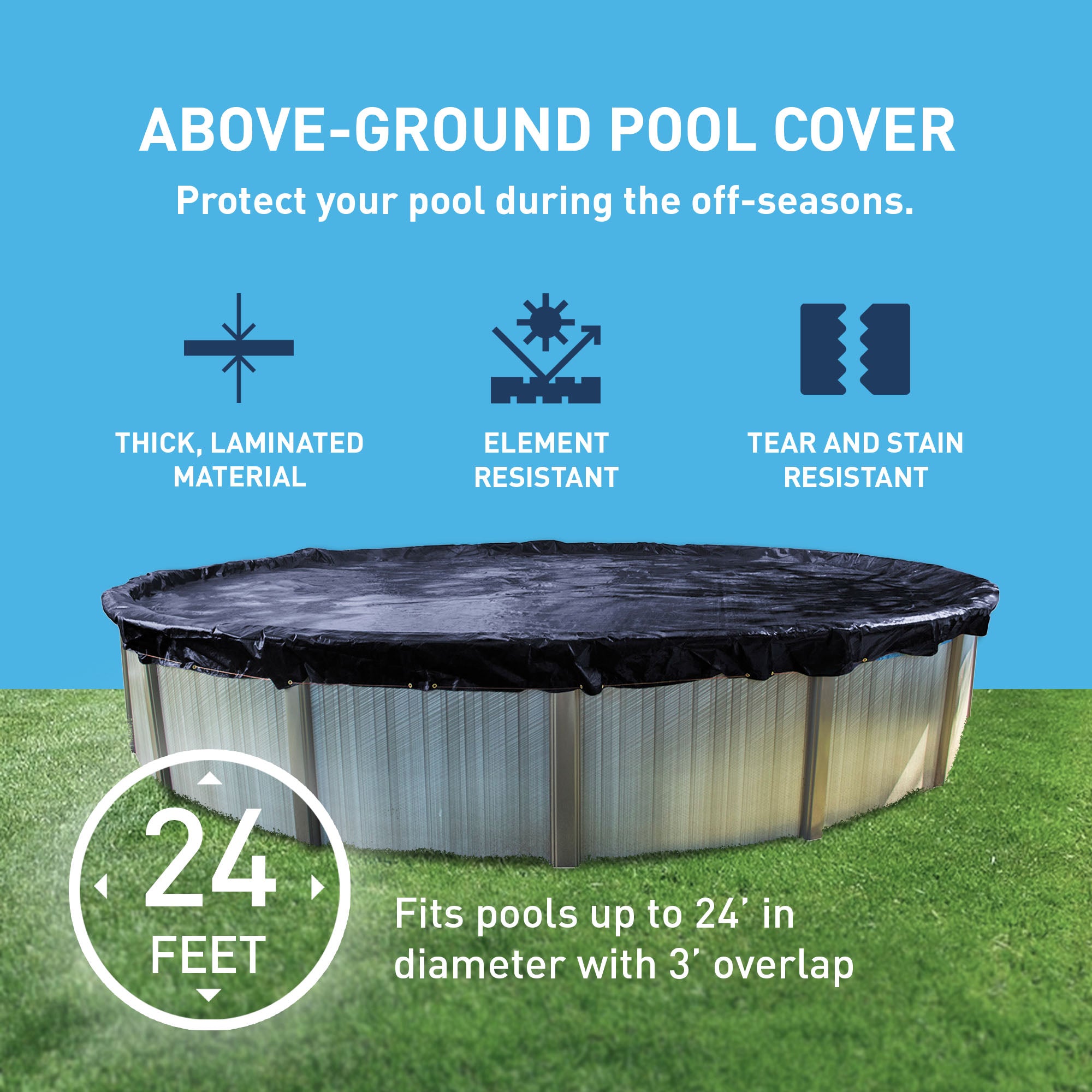 Swimline 24 Foot Round Swimming Pool Winter Cover and 3 4x4 Air Closing Pillows - VMInnovations