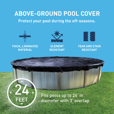 Swimline 24 Ft Round Above Ground Winter Pool Cover w/ 4'x8' Closing Air Pillow - VMInnovations