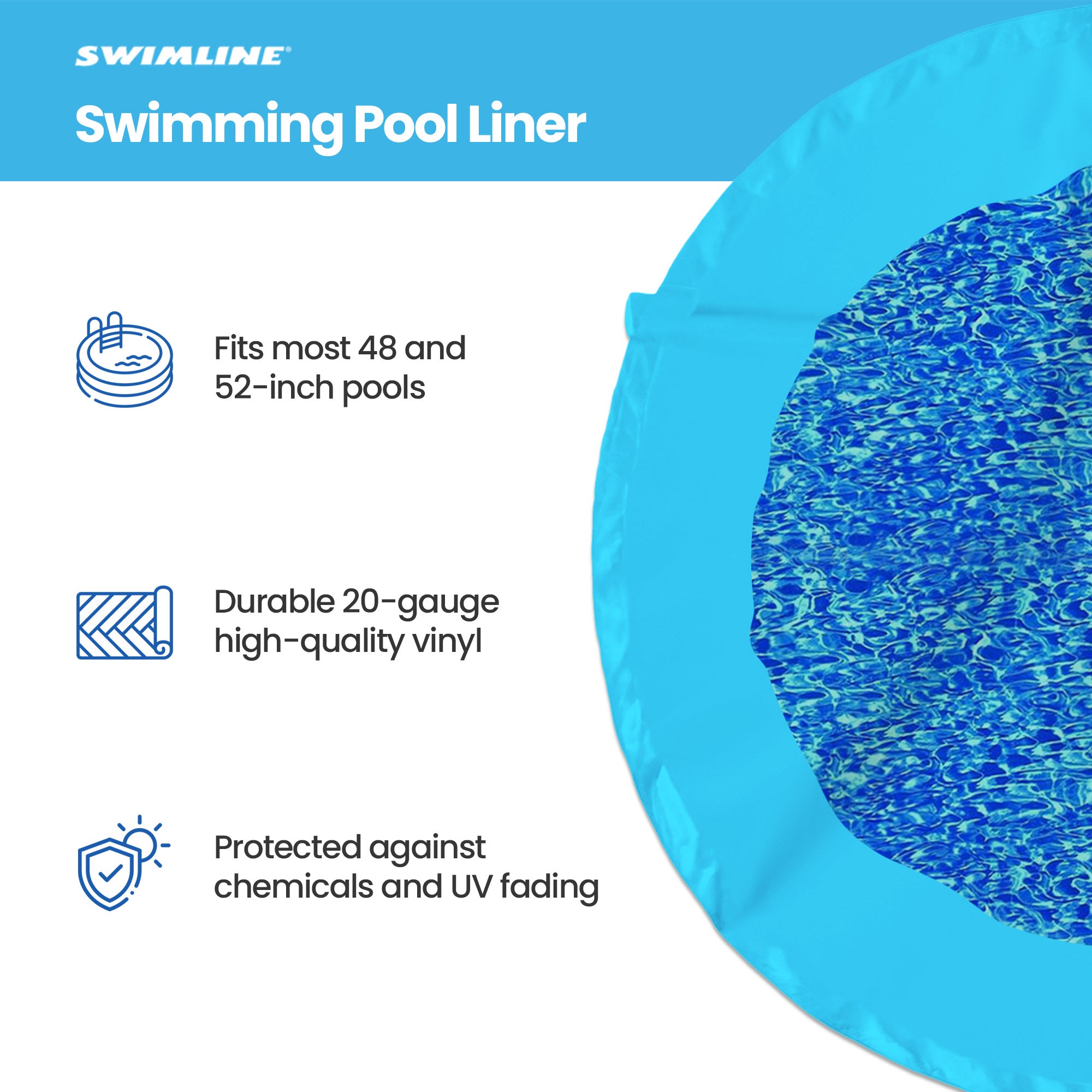 Swimline 15 Foot Swirl Blue Round Above Ground Pool Wall Overlap Liner (Used) - VMInnovations