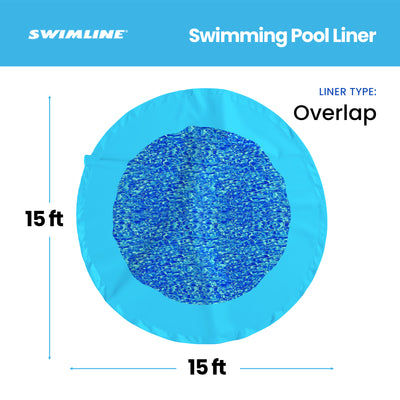 Swimline 15 Foot Swirl Blue Round Above Ground Pool Wall Overlap Liner (Used)