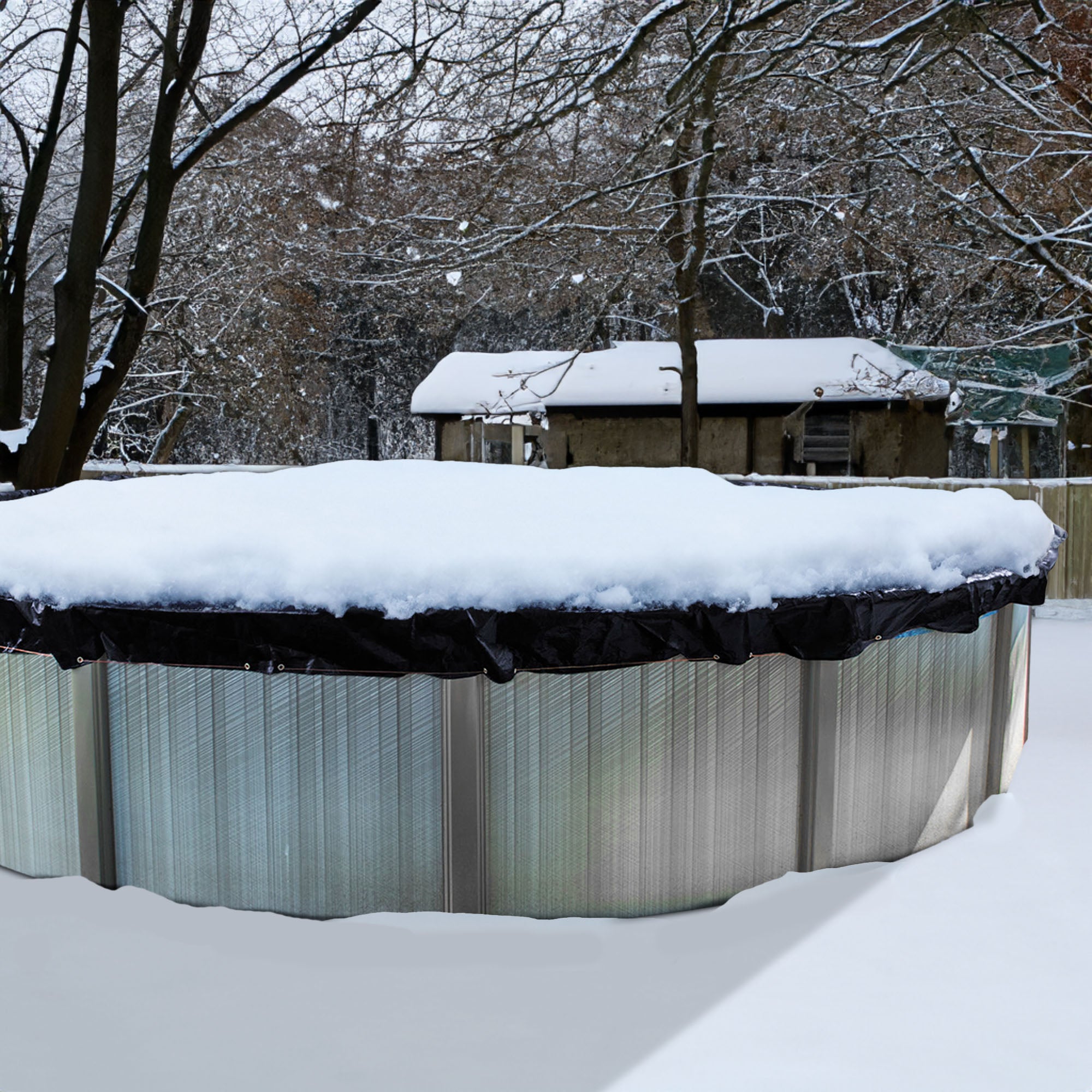 Swimline 24 Ft Round Above Ground Winter Pool Cover w/ 4'x8' Closing Air Pillow - VMInnovations