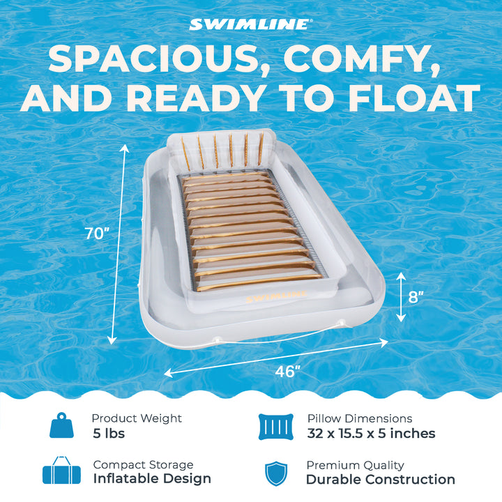 Swimline Luxe Edition Inflatable Suntan Tub Floating Pool Lounger, White & Gold