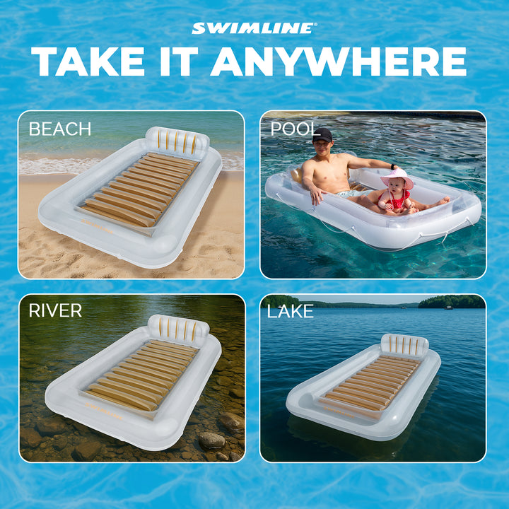 Swimline Luxe Edition Inflatable Suntan Tub Floating Pool Lounger, White & Gold