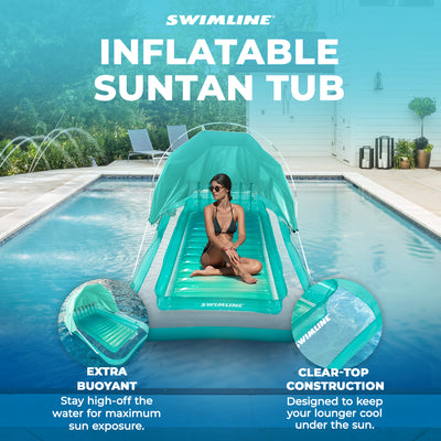 Swimline Original Inflatable Suntan Tub Lounge Float with Shade, Mint (Open Box) - VMInnovations