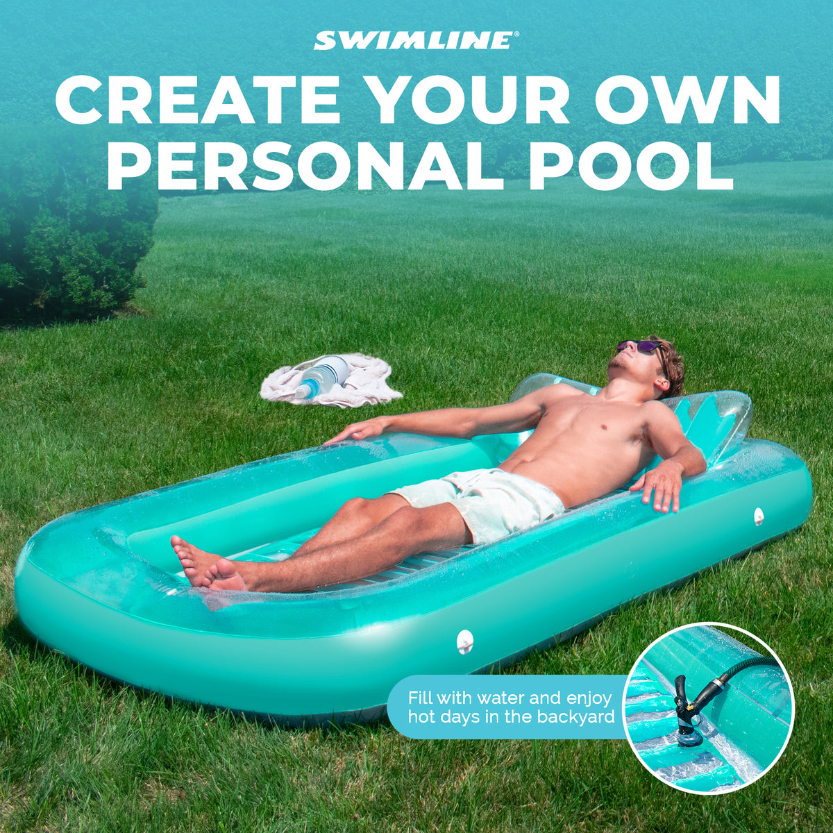 Swimline Original Inflatable Suntan Tub Lounge Float with Adjustable Shade, Mint