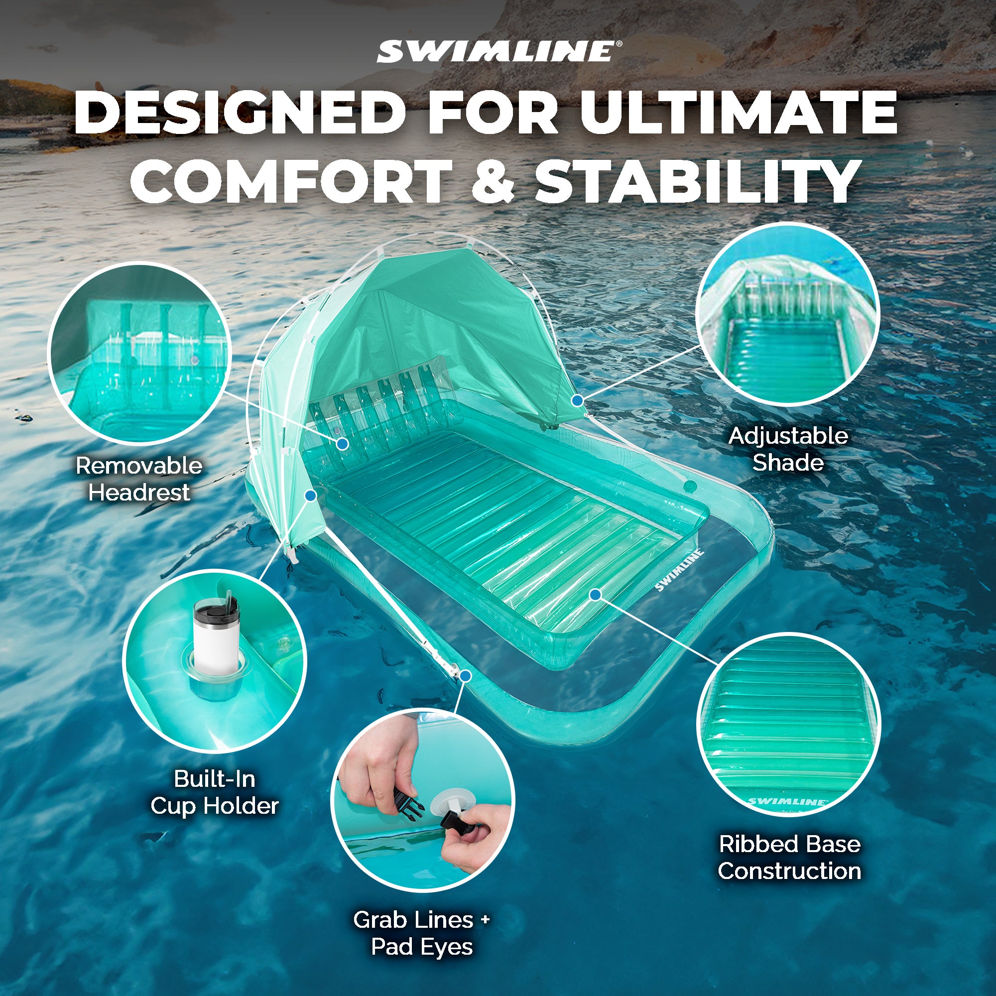 Swimline Original Inflatable Suntan Tub Lounge Float with Shade, Mint (Open Box) - VMInnovations