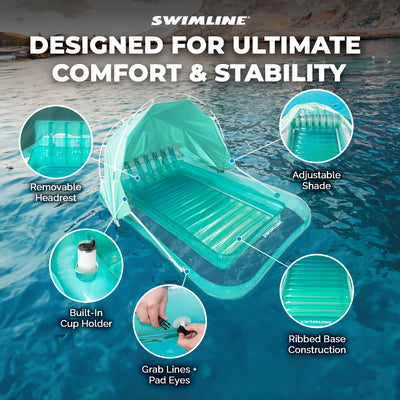 Swimline Original Inflatable Suntan Tub Lounge Float with Shade, Mint (Open Box) - VMInnovations