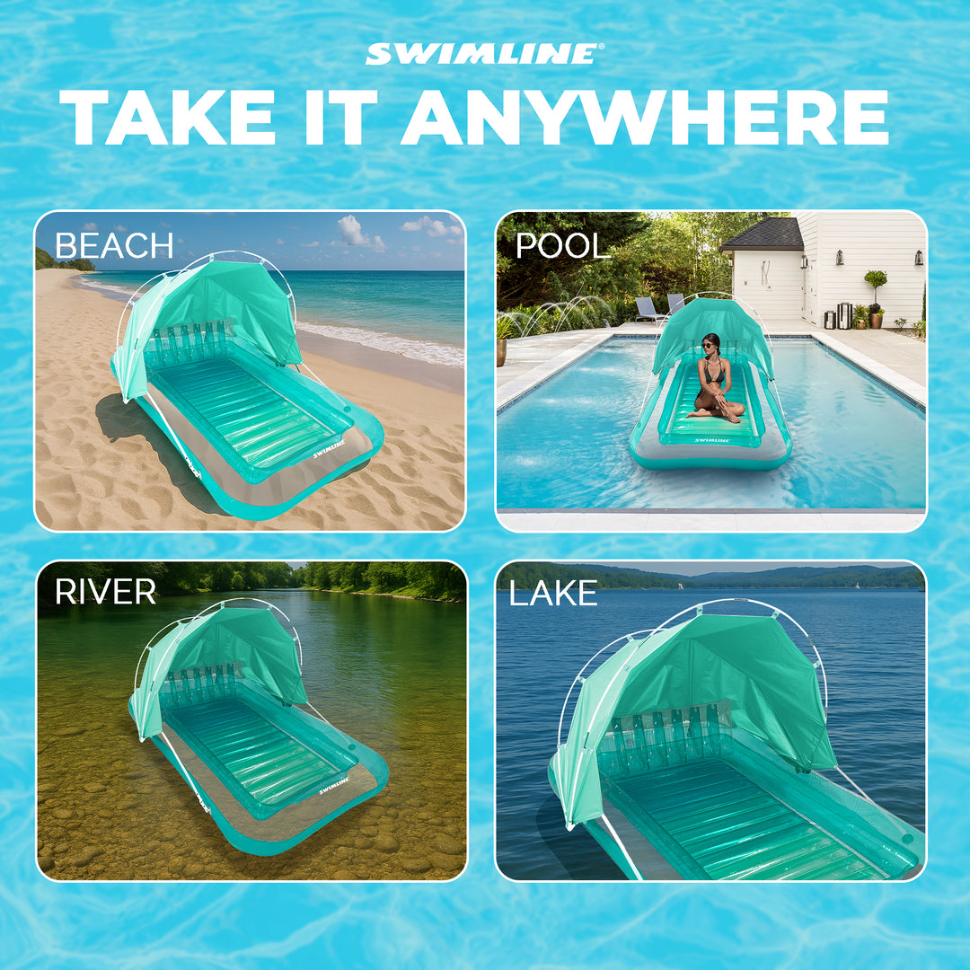 Swimline Original Inflatable Suntan Tub Lounge Float with Adjustable Shade, Mint - VMInnovations