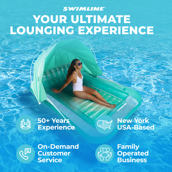 Swimline Original Inflatable Suntan Tub Lounge Float with Adjustable Shade, Mint - VMInnovations