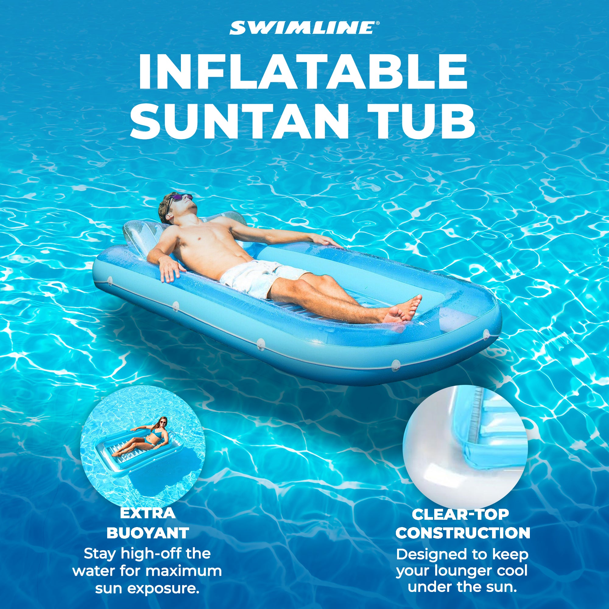 Swimline Original Suntan Tub Relaxing Outdoor Water Lounge Float, Blue(Open Box) - VMInnovations
