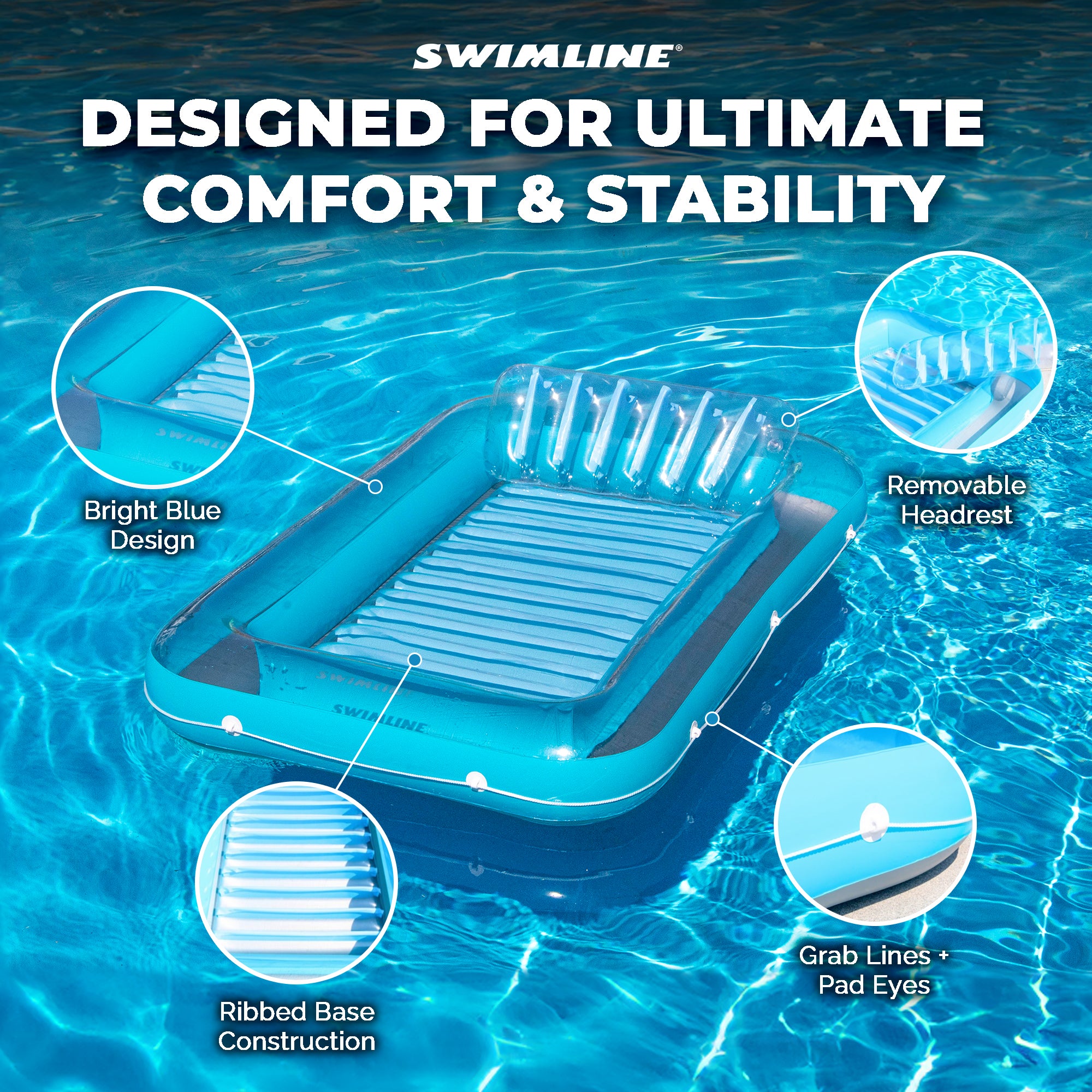 Swimline Original Suntan Tub Relaxing Outdoor Cushioned Water Lounge Float, Blue