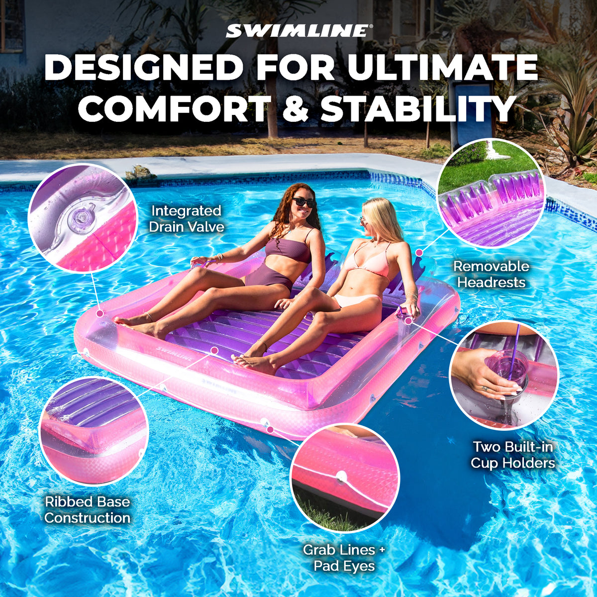 Swimline Original XL Suntan Tub Relaxing Water Lounge Float, Pink/Purple (Used)