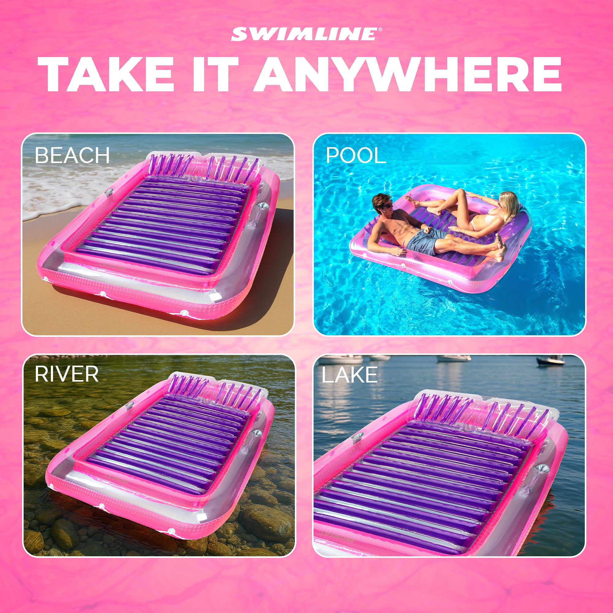 Swimline Original XL Suntan Tub Relaxing Water Lounge Float, Pink/Purple (Used)