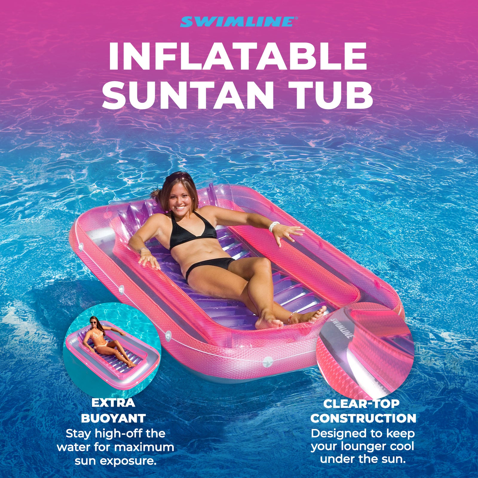 Swimline 71" Swimming Pool Inflatable Suntan Lounge Water Raft Float (4 Pack) - VMInnovations