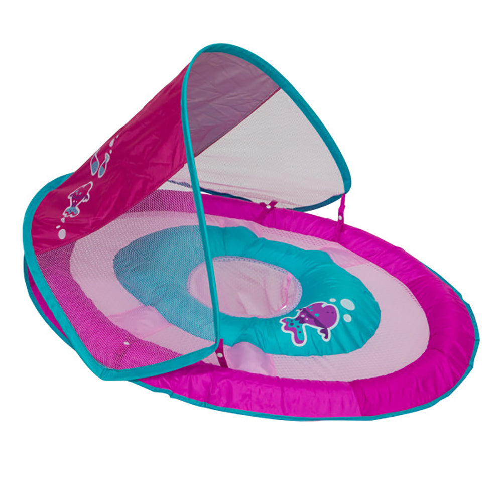 SwimWays Baby Spring Inflatable Round Pool Float w/ Protective Canopy, Pink Fish - VMInnovations