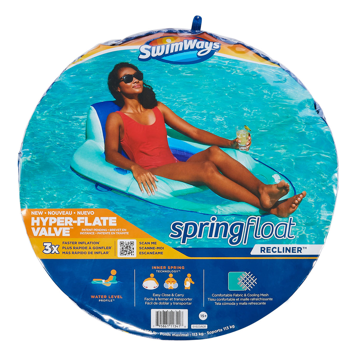SwimWays Twist & Fold Spring Recliner Pool Float w/ Cup Holder, Aqua (Used)
