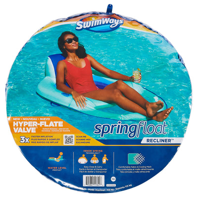 SwimWays Spring Float Inflatable Recliner Pool Lounger, Light/Dark Blue (2 Pack)