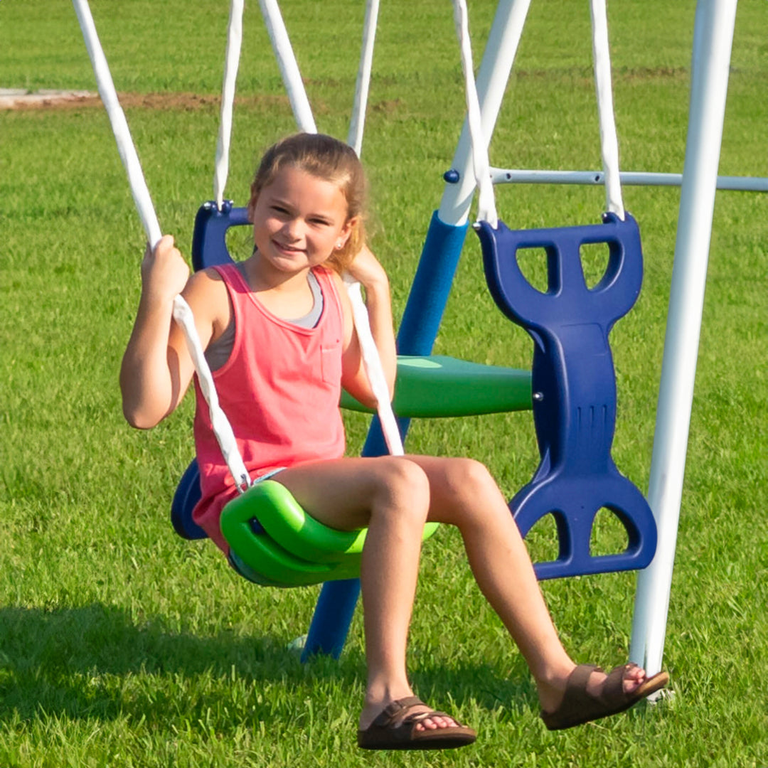 XDP Recreation All Star Playground Outdoor Swing Set, Rider, Super Disc & Slide