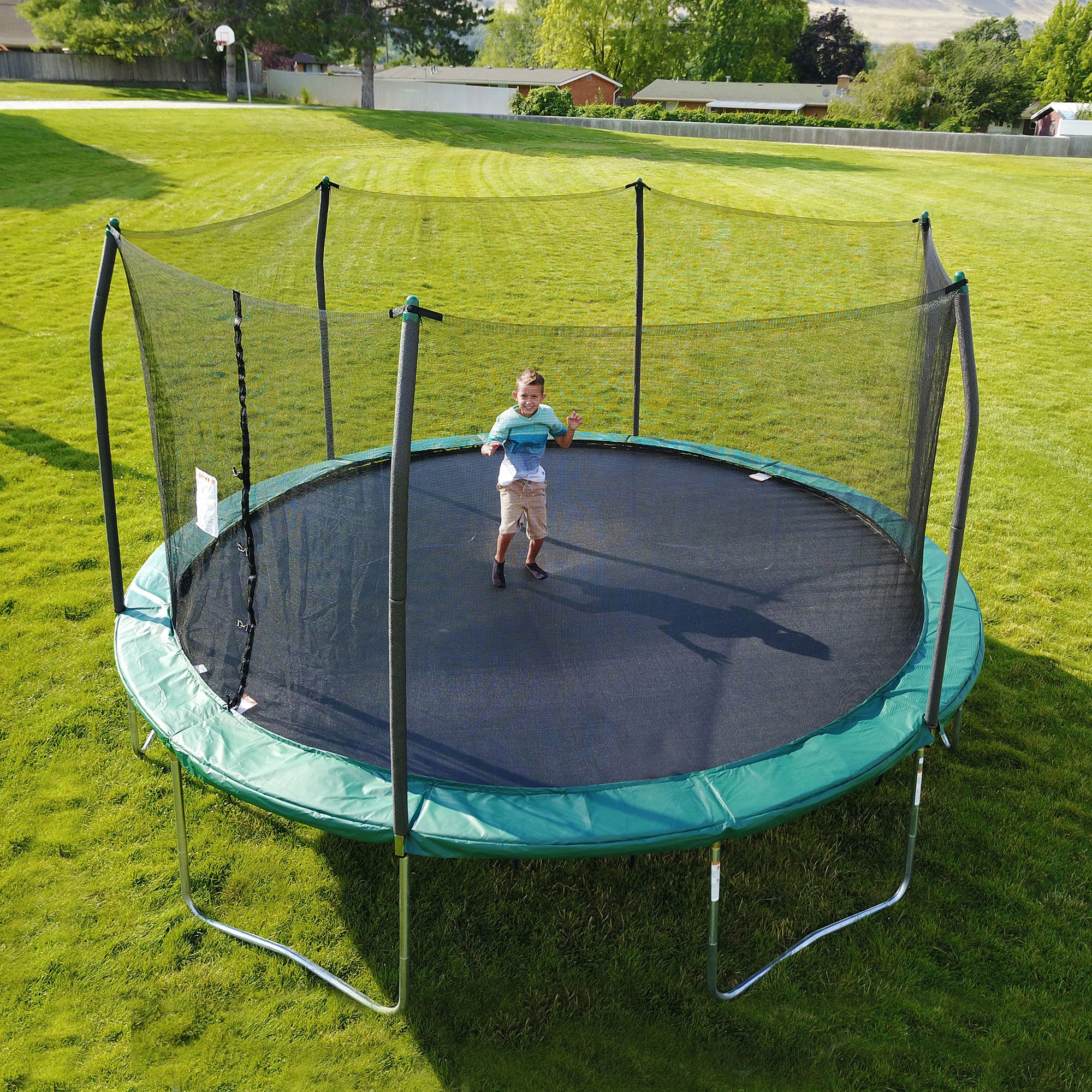 Skywalker Trampolines 15 Foot Round Outdoor Trampoline & Safety Enclosure, Green