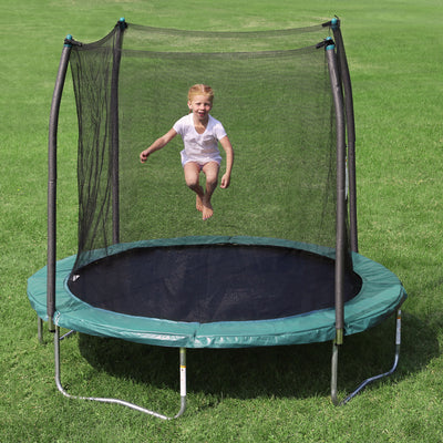 Skywalker Outdoor Kids 8 Foot Round Trampoline with Safety Net Enclosure, Green