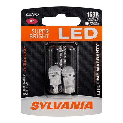 Sylvania Zevo 168 Red T10 LED Bright Interior Exterior Light Bulb Set (2 Pack)