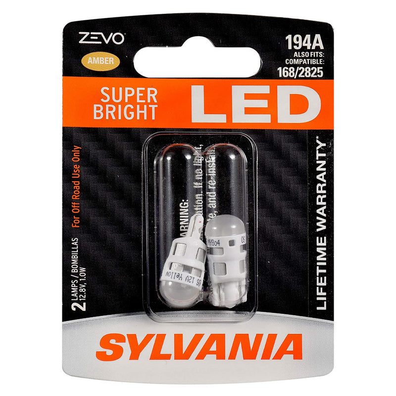 Sylvania Zevo 194 Amber T10 LED Bright Interior Exterior Light Bulb Set (2 Pack)