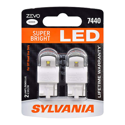Sylvania Zevo 7440 T20 White LED Mini Auto Bulbs for DRL & Turn Signals (2 Pack)