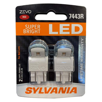 Sylvania Zevo 7443 Red LED Bright Interior Exterior Mini Auto Light Bulb, 2 Pack