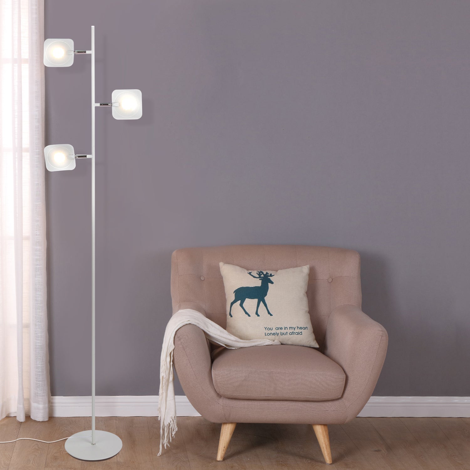 Brightech Tree LED Spotlight Bright 3 Light Floor Lamp Pole, White (Open Box)