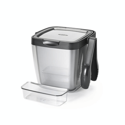 OXO Good Grips 3 Piece Plastic Insulated Ice Bucket Bin w/ Clear Lid & Tong Set