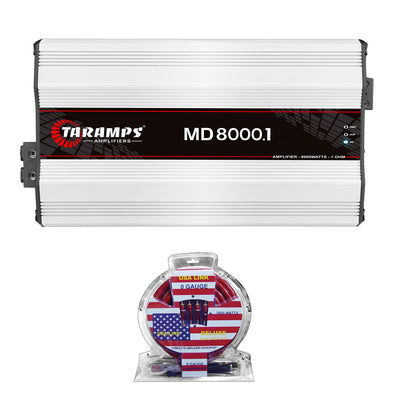 Taramps MD 8000 Watt RMS 1 Ohm Monoblock Amp and QPower Amplifier Install Kit