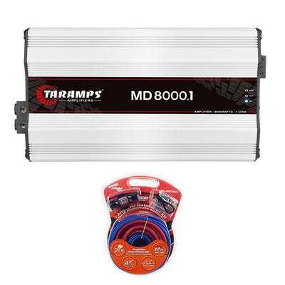 Taramps MD 8000 Watt RMS 1 Ohm Mono Amp and Audiopipe Amplifier Installation Kit