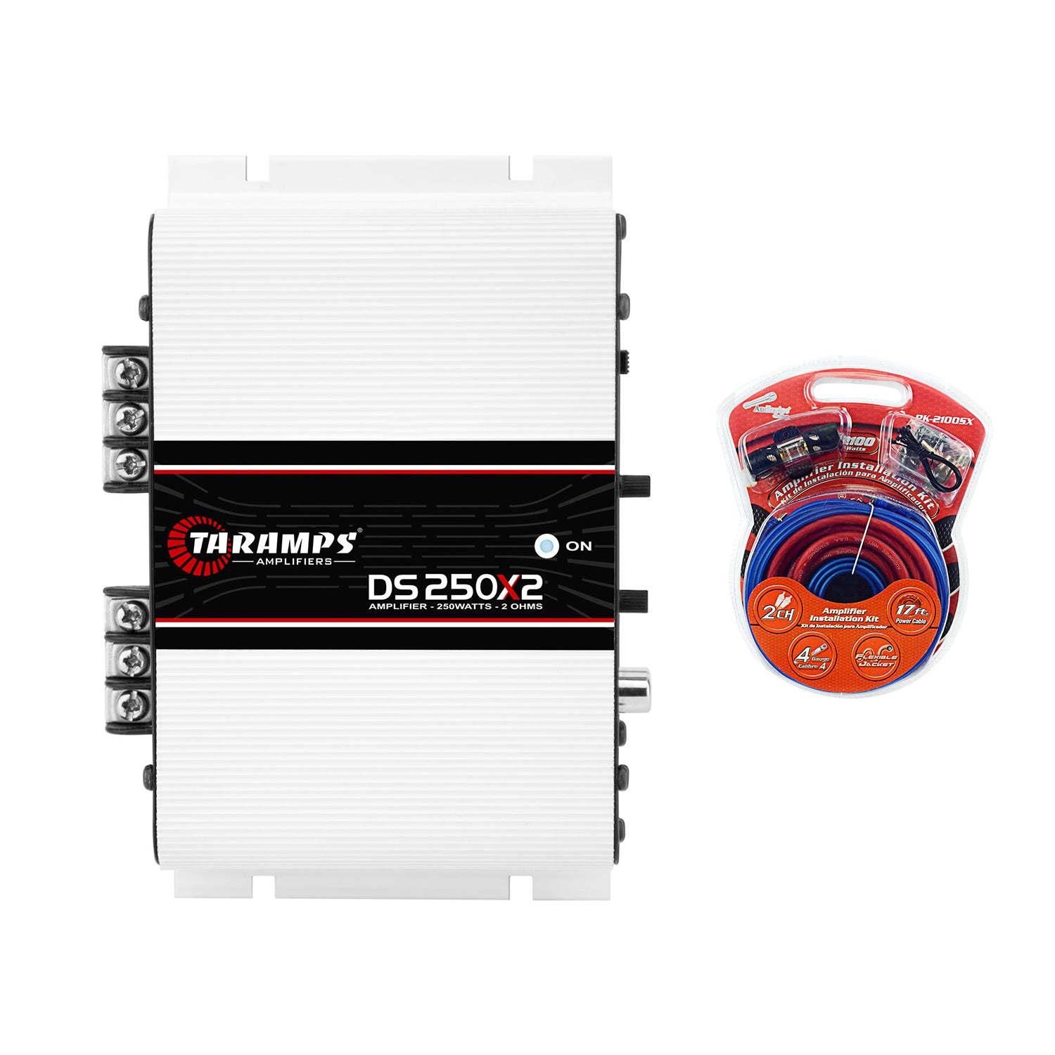 Taramps DS 250X2 Class D Audio 2 Channel Amplifier w/ Audiopipe Installation Kit