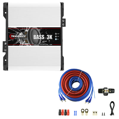 Taramps 3000 Watt Auto Mono Amplifier Bundle with Audiopipe Installation Kit