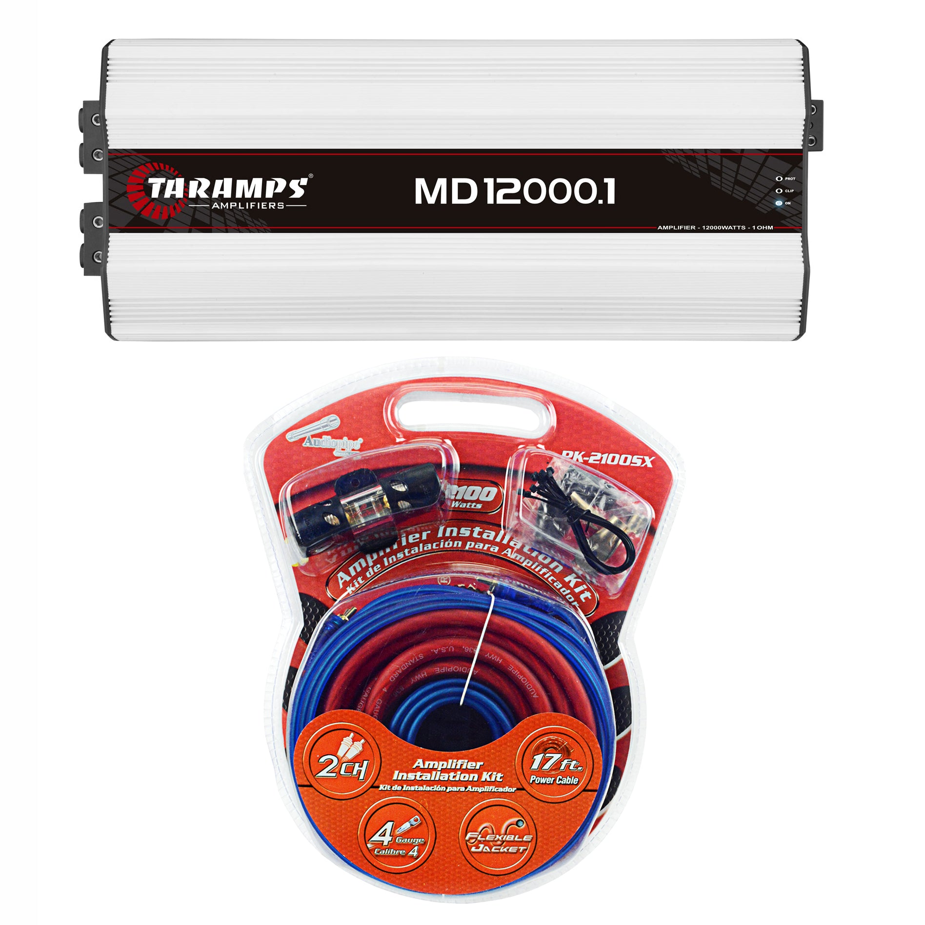 Taramps Auto Sound Systems Mono Amplifier Bundle with Audiopipe Installation Kit