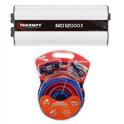 Taramps Auto Sound Systems Mono Amplifier Bundle with Audiopipe Installation Kit
