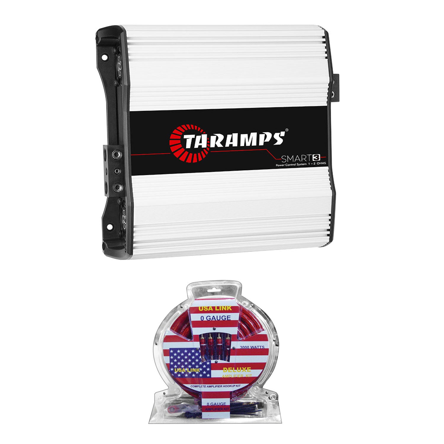Taramps Smart 3 3000 Watt 1 to 2 Ohms Amp and QPower Amplifier Installation Kit