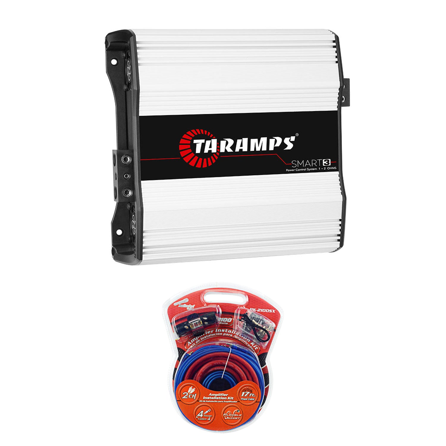 Taramps Smart 3 3000 Watt 1 to 2 Ohms Amp & Audiopipe Amplifier Installation Kit