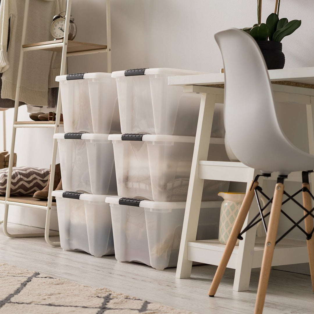 IRIS 32 Quart Stack and Pull Storage Box Bin System w/ Lids (6 Count) (Open Box) - VMInnovations