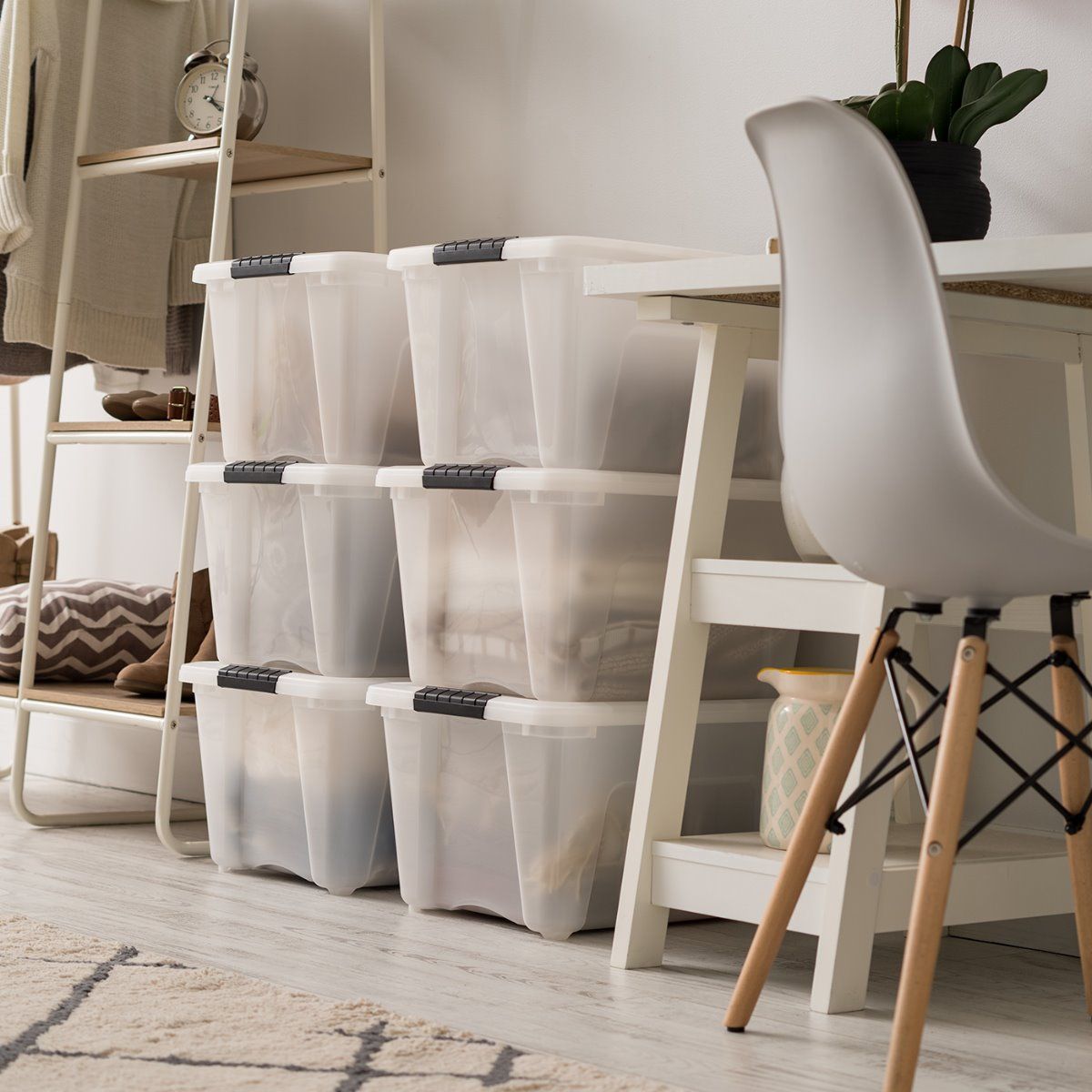 IRIS 32 Quart Stack and Pull Storage Container Box Bin System w/ Lids, (6 Count) - VMInnovations